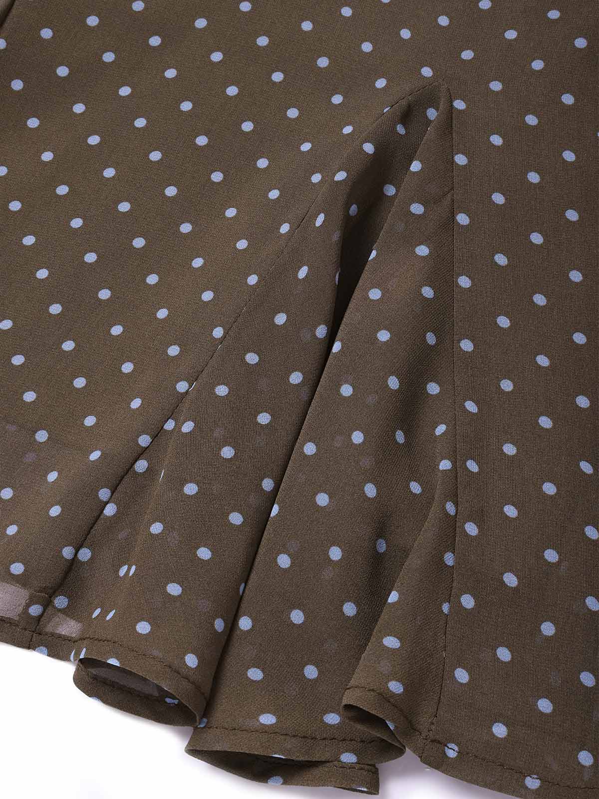 [Vorverkauf] Braunes 00er Chiffon-Kleid mit Polka-Dots und Schleifenkragen - Image 7