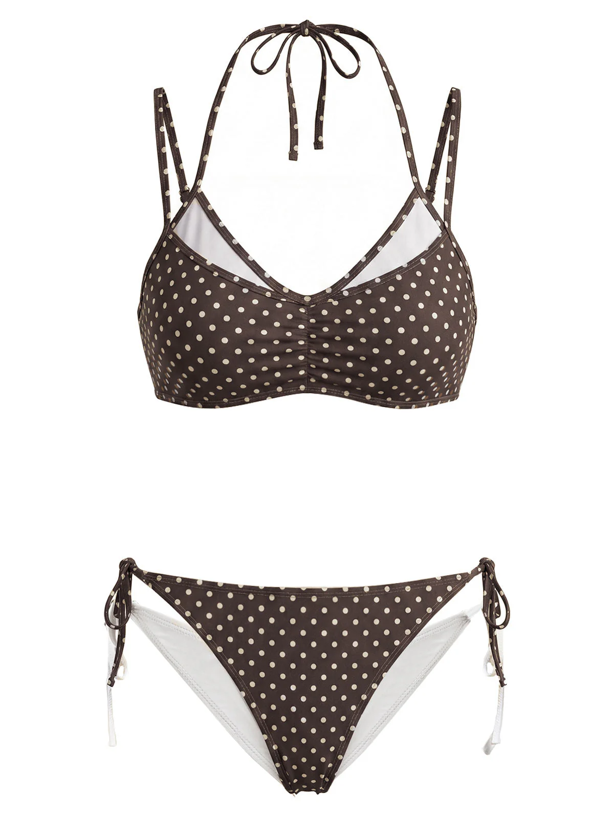 [Vorverkauf] Braunes 50er Bikini-Set mit Polka-Dots und Neckholder - Image 2