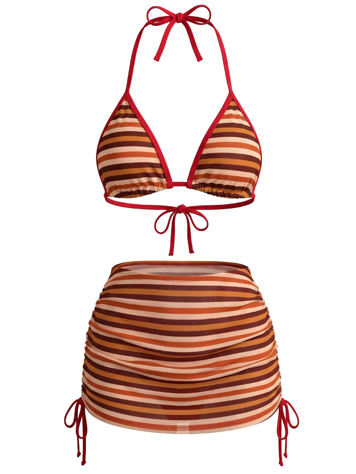 Braunes 60er Bikini-Set & Rüschenrock mit Streifen - Image 2