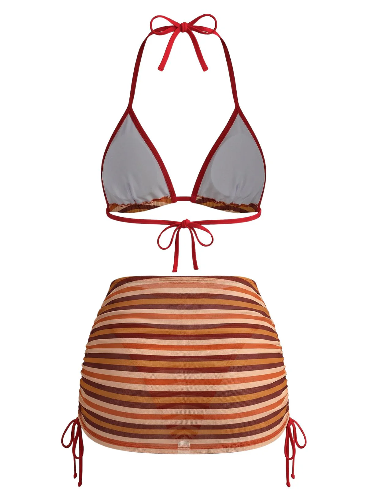 Braunes 60er Bikini-Set & Rüschenrock mit Streifen - Image 3