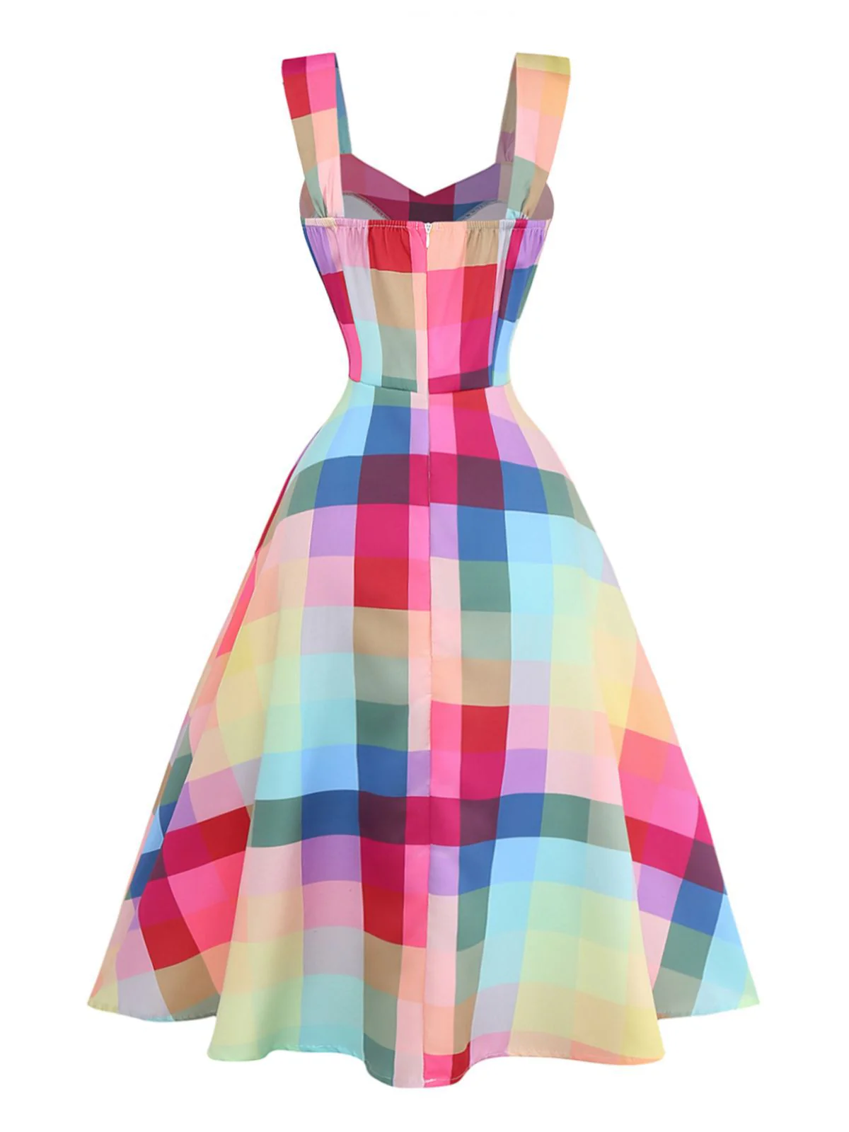 Bunt 1950er Karo Breite Träger A-Linie Kleid - Image 2