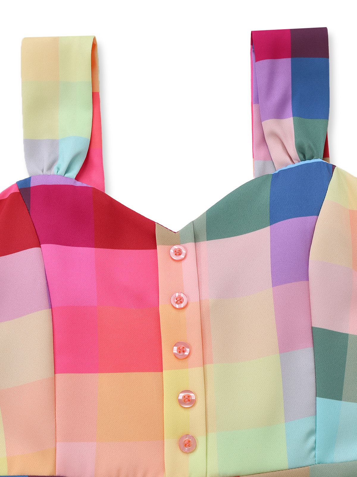 Bunt 1950er Karo Breite Träger A-Linie Kleid - Image 3