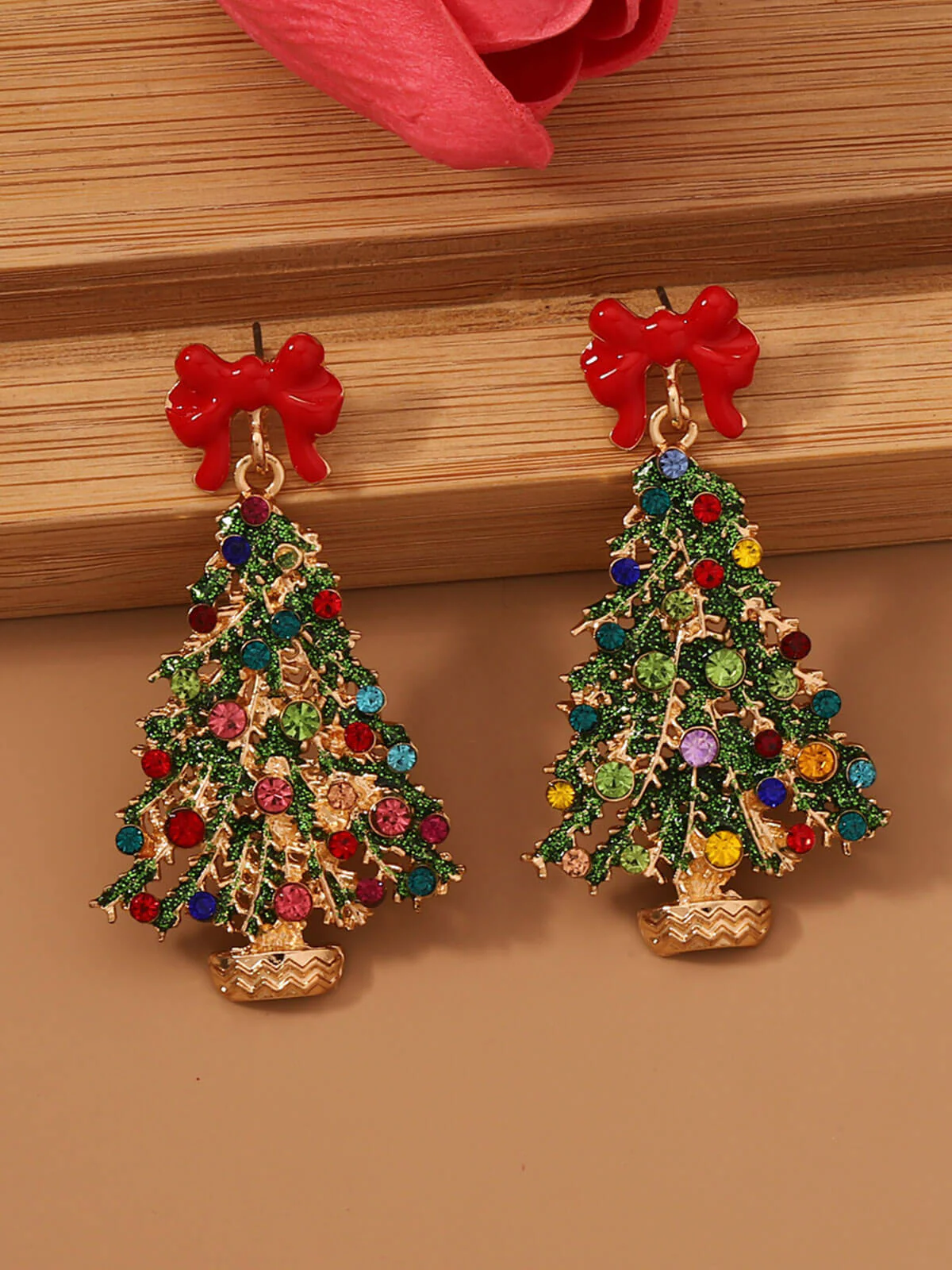 Bunte Weihnachtsbaum Legierung Rehinestone Ohrringe - Image 2
