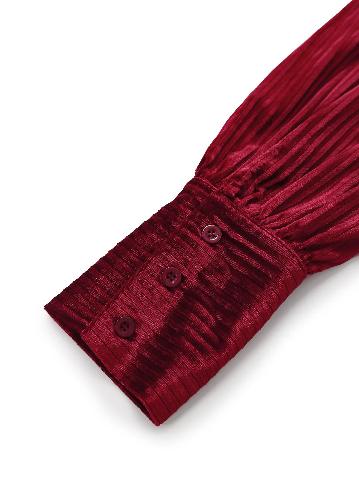 Burgunderrot 1960er Bogen Kragen Solide Samt Rüschen Kleid - Image 5