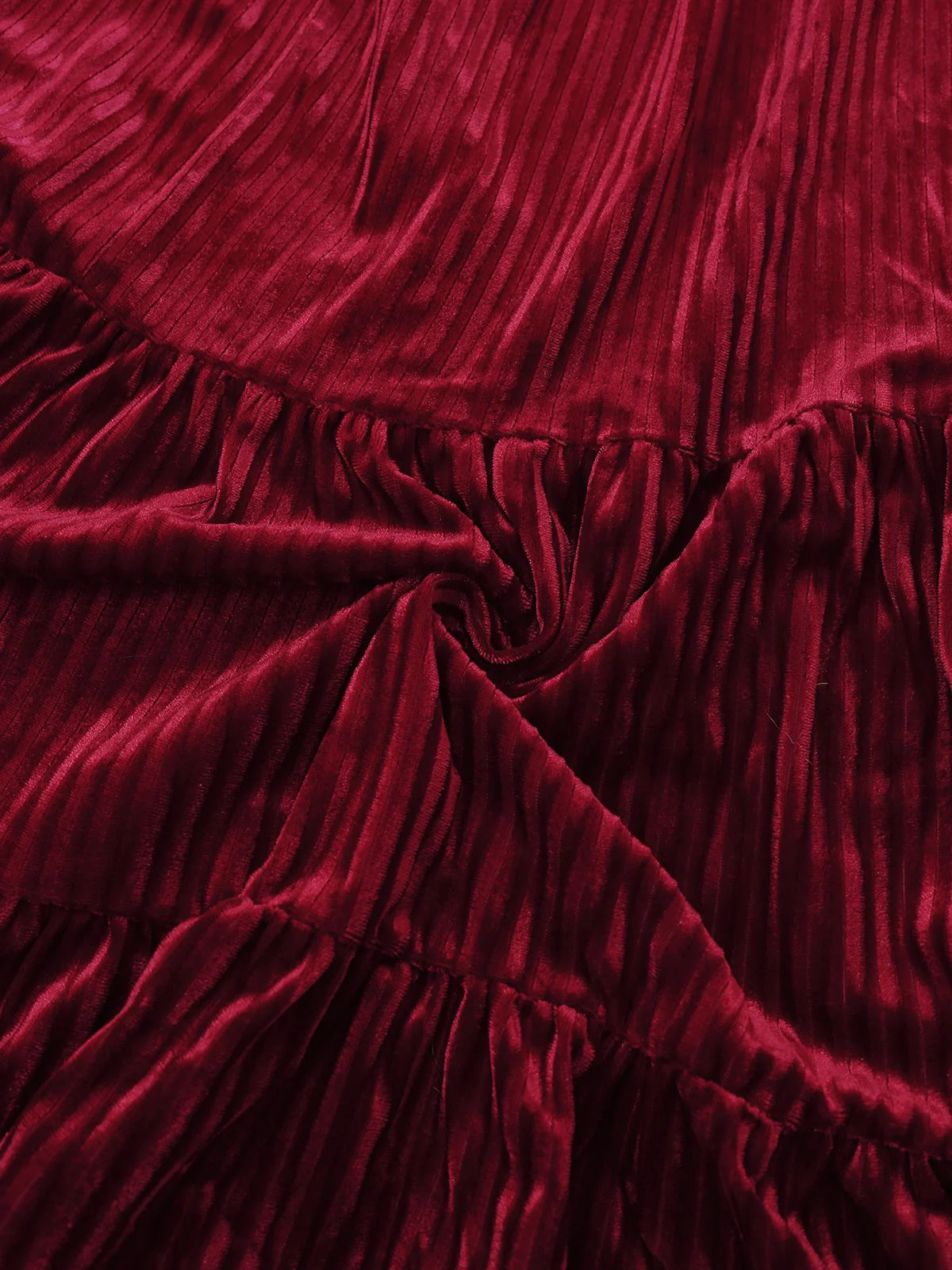 Burgunderrot 1960er Bogen Kragen Solide Samt Rüschen Kleid - Image 7