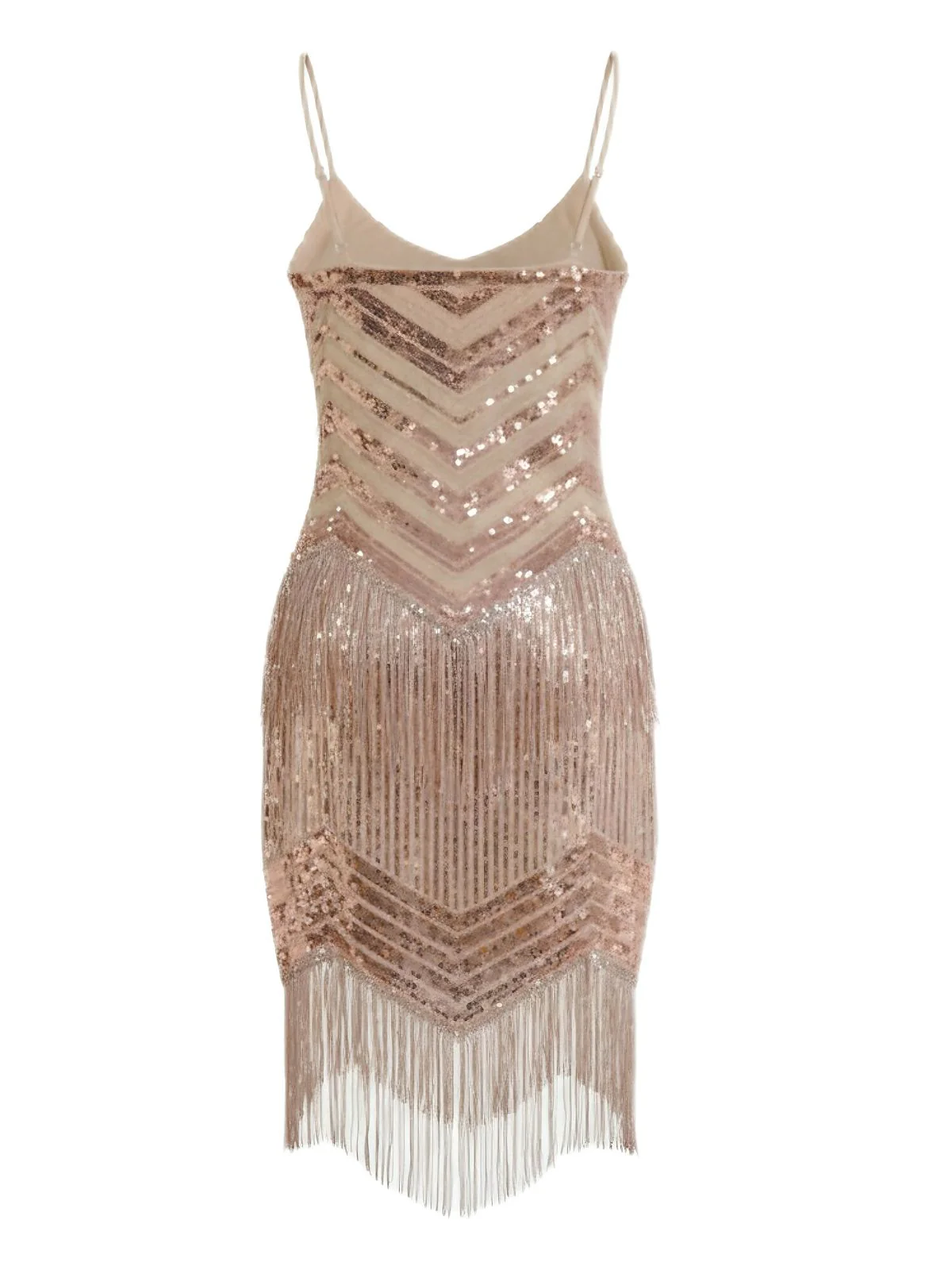 Champagner 1920er Spaghetti Träger Fransen Pailletten Kleid - Image 2