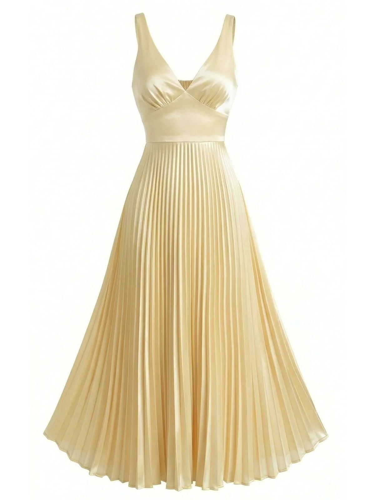 Champagner 1950er Satin Rückenfrei Plissiertes Kleid