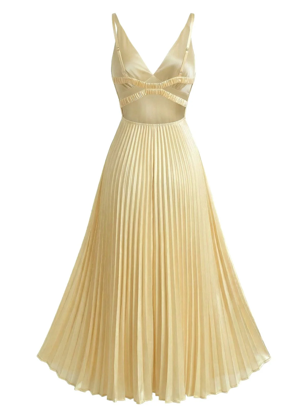 Champagner 1950er Satin Rückenfrei Plissiertes Kleid - Image 3