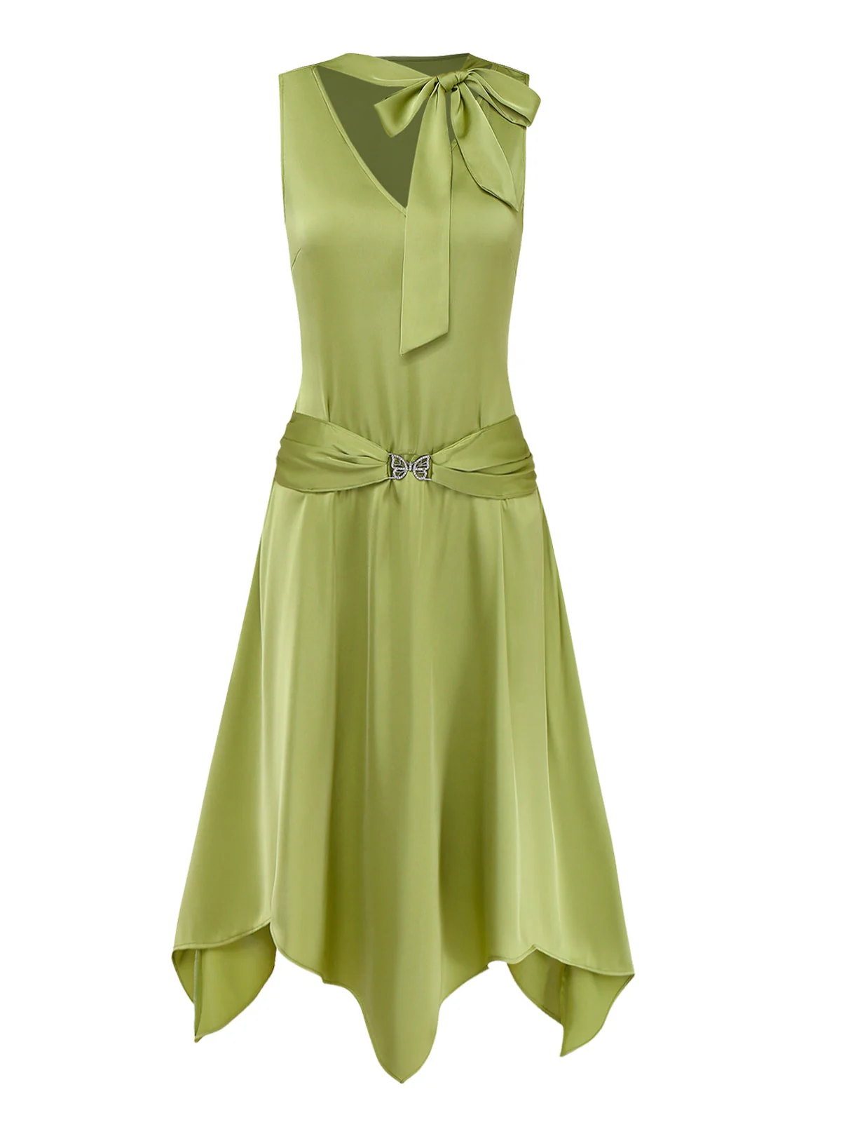 Chartreuse 1920er Schimmernd Taschentuch Saum Kleid - Image 3