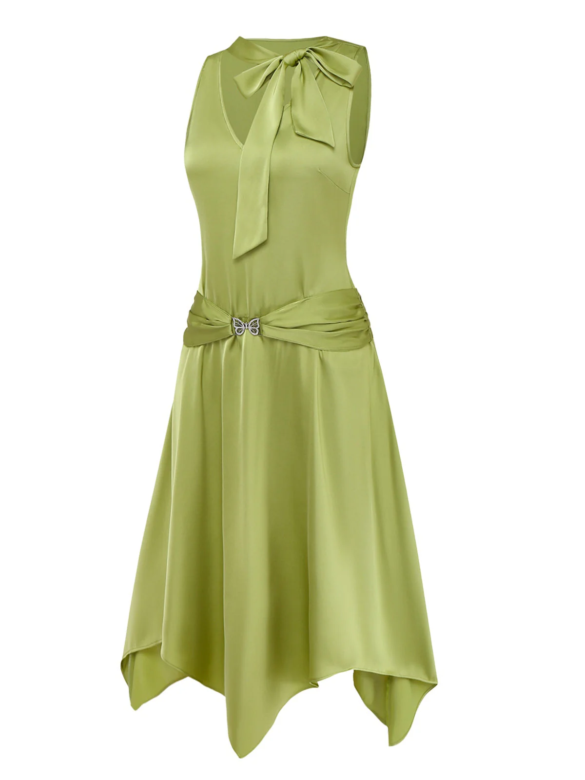 Chartreuse 1920er Schimmernd Taschentuch Saum Kleid - Image 4