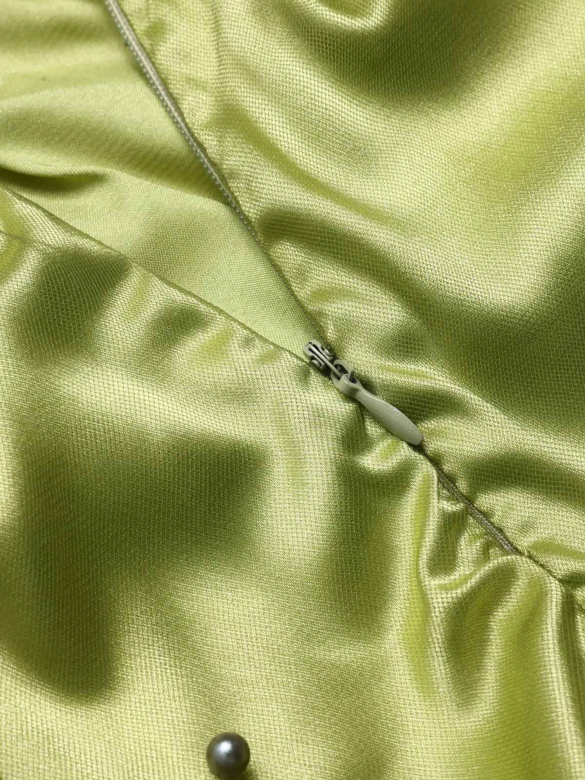 Chartreuse 1950er Perle Netz Patchwork Satin Kleid - Image 5