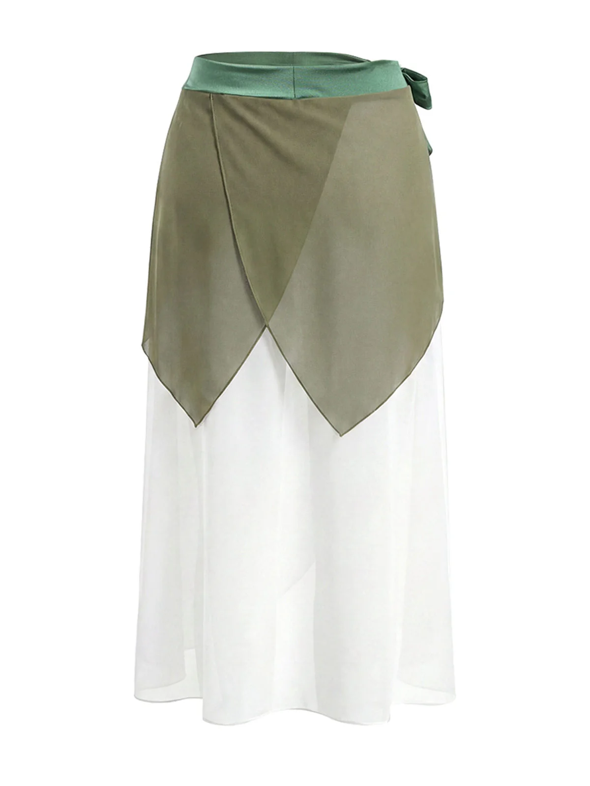 [Vorverkauf] Chartreuse 70er Sarong-Cover-Up mit Mehrlagig und Chiffon - Image 4