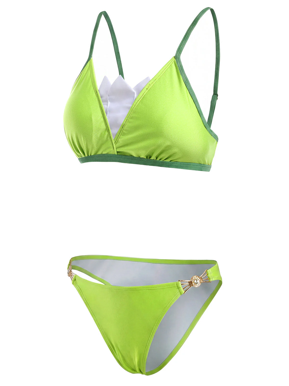 [Vorverkauf] Chartreuse 70er Triangle-Bikini-Set mit Kontrast-Besatz und Strass - Image 3