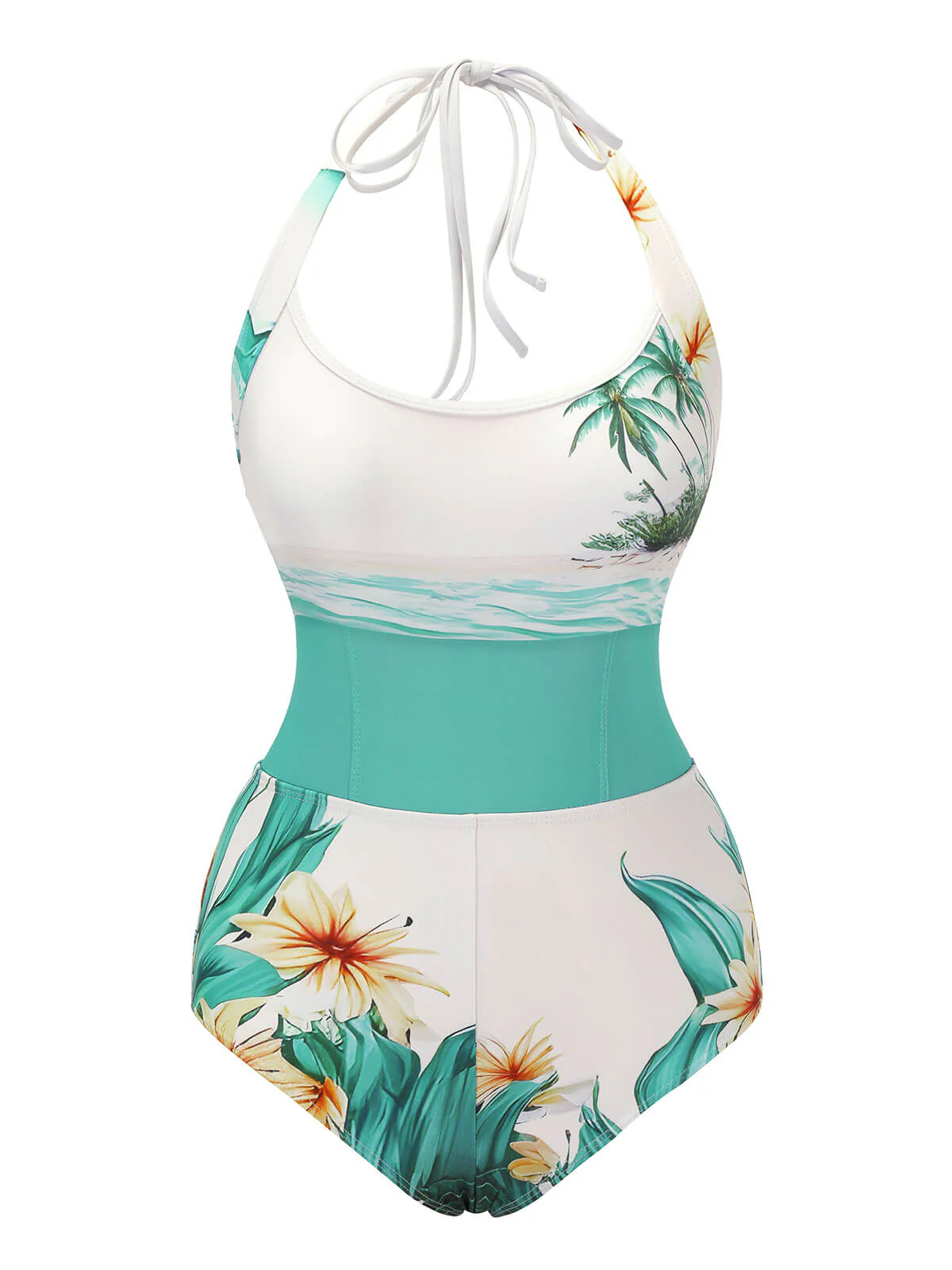 Coconut Tree & Beach Patchwork Badeanzug - Image 2