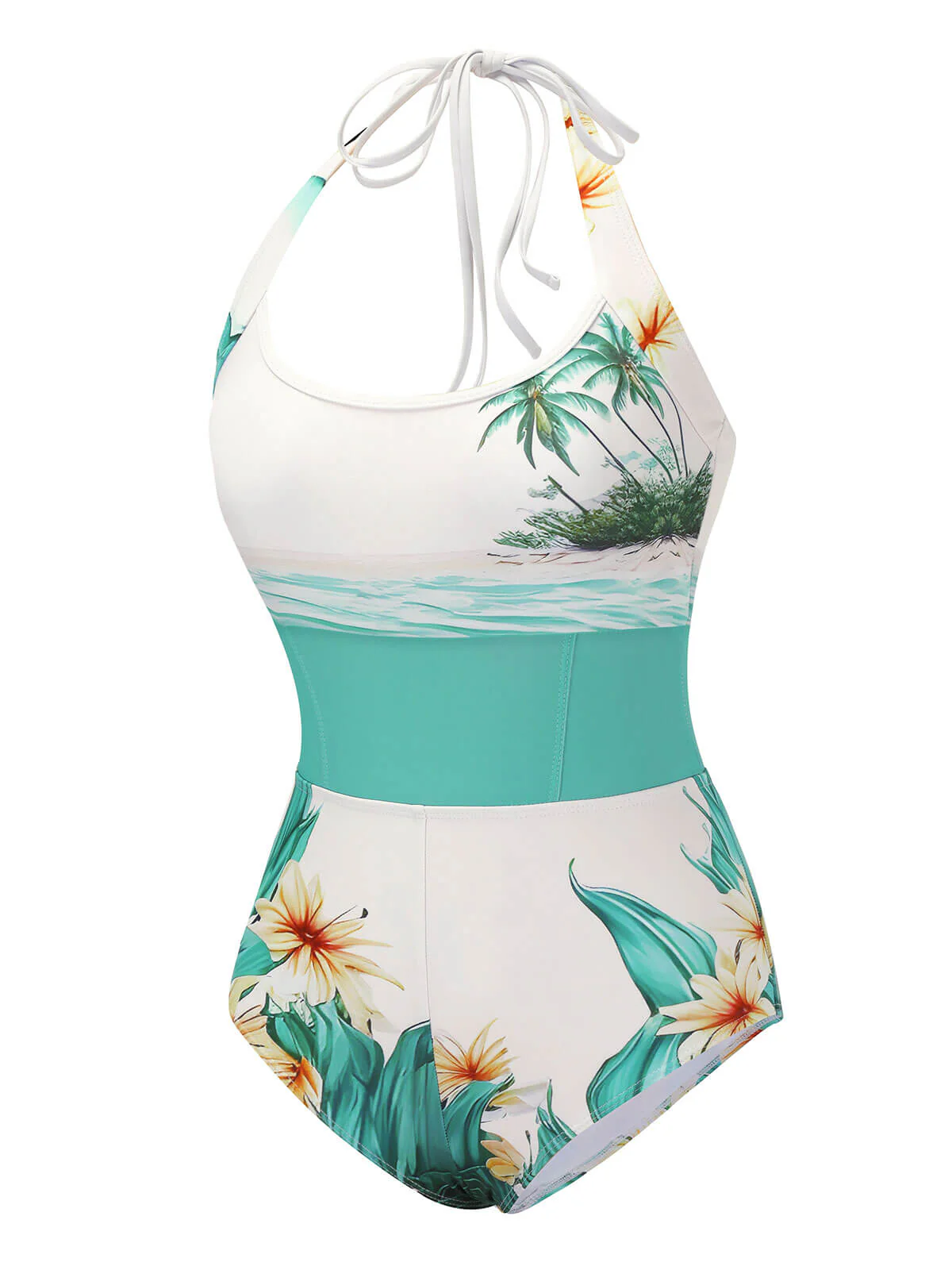 Coconut Tree & Beach Patchwork Badeanzug - Image 3