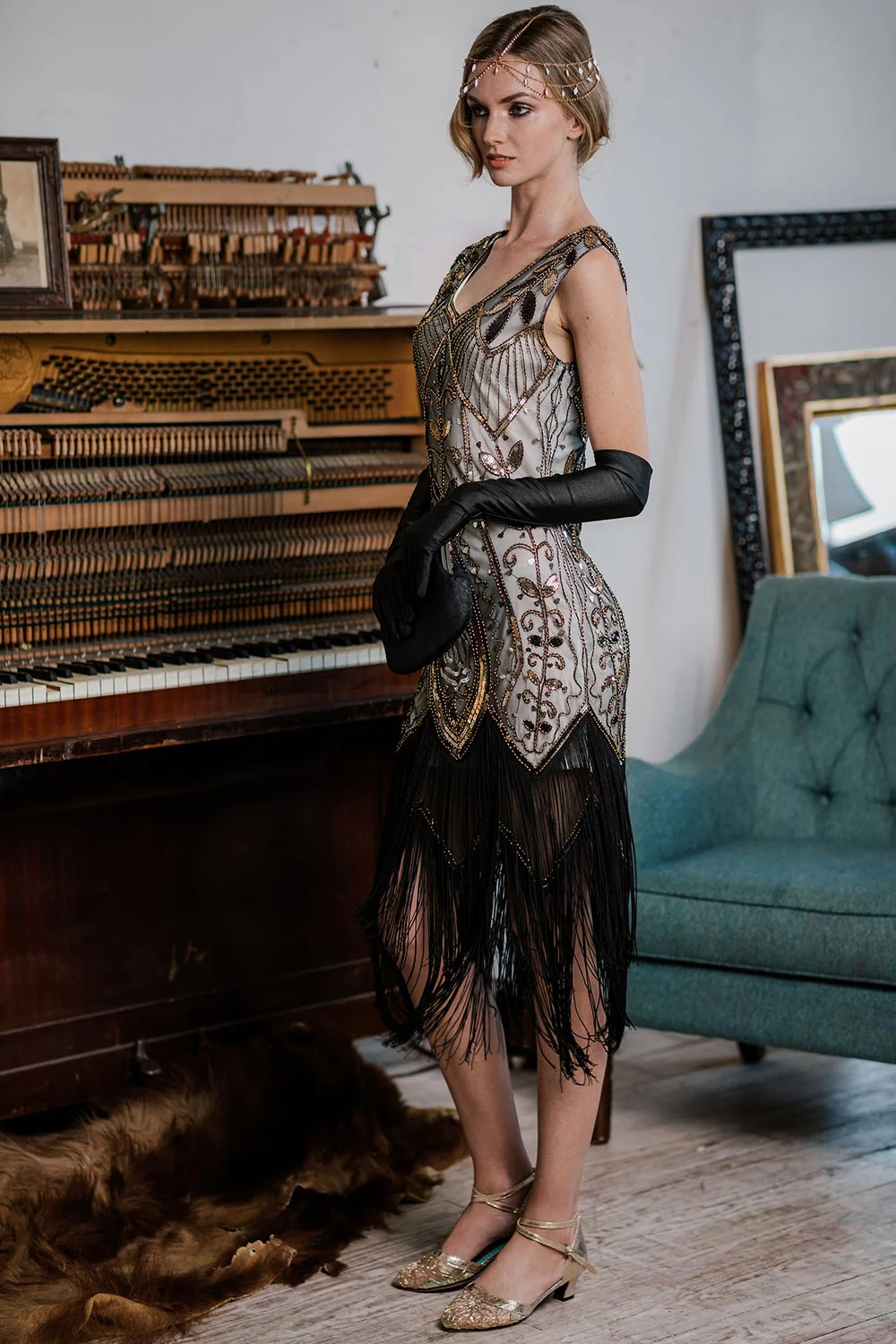 1920ER PAILLETTEN FRANSEN KLEID - Image 4