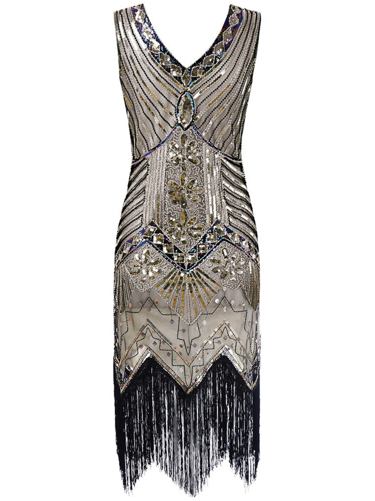 CHAMPAGNER 1920ER PERLEN FRANSE FLAPPER KLEID - Image 3