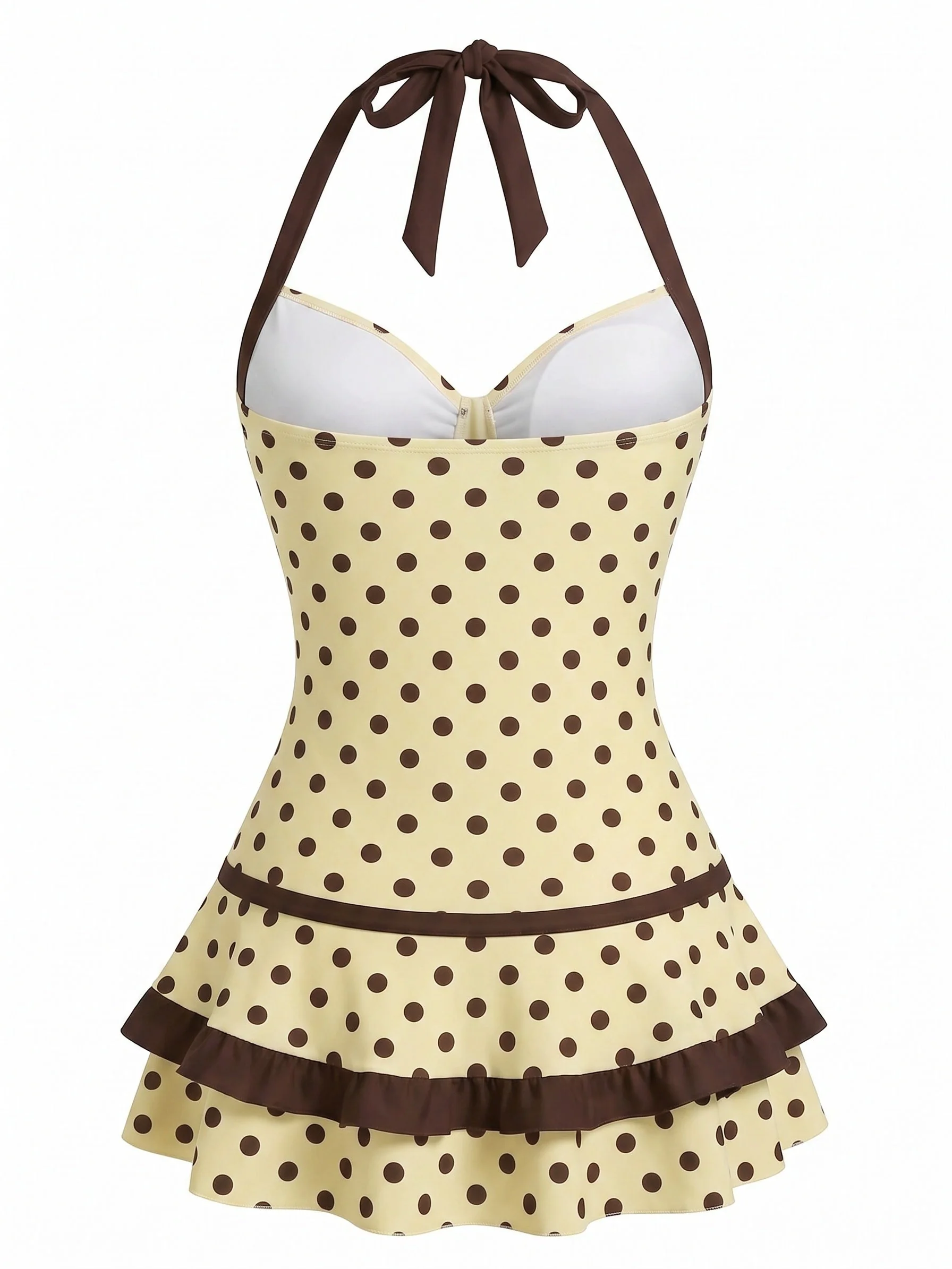 Rot 1940er Polka Dot Halter Bogen Einteilig Badeanzugkleid - Image 7