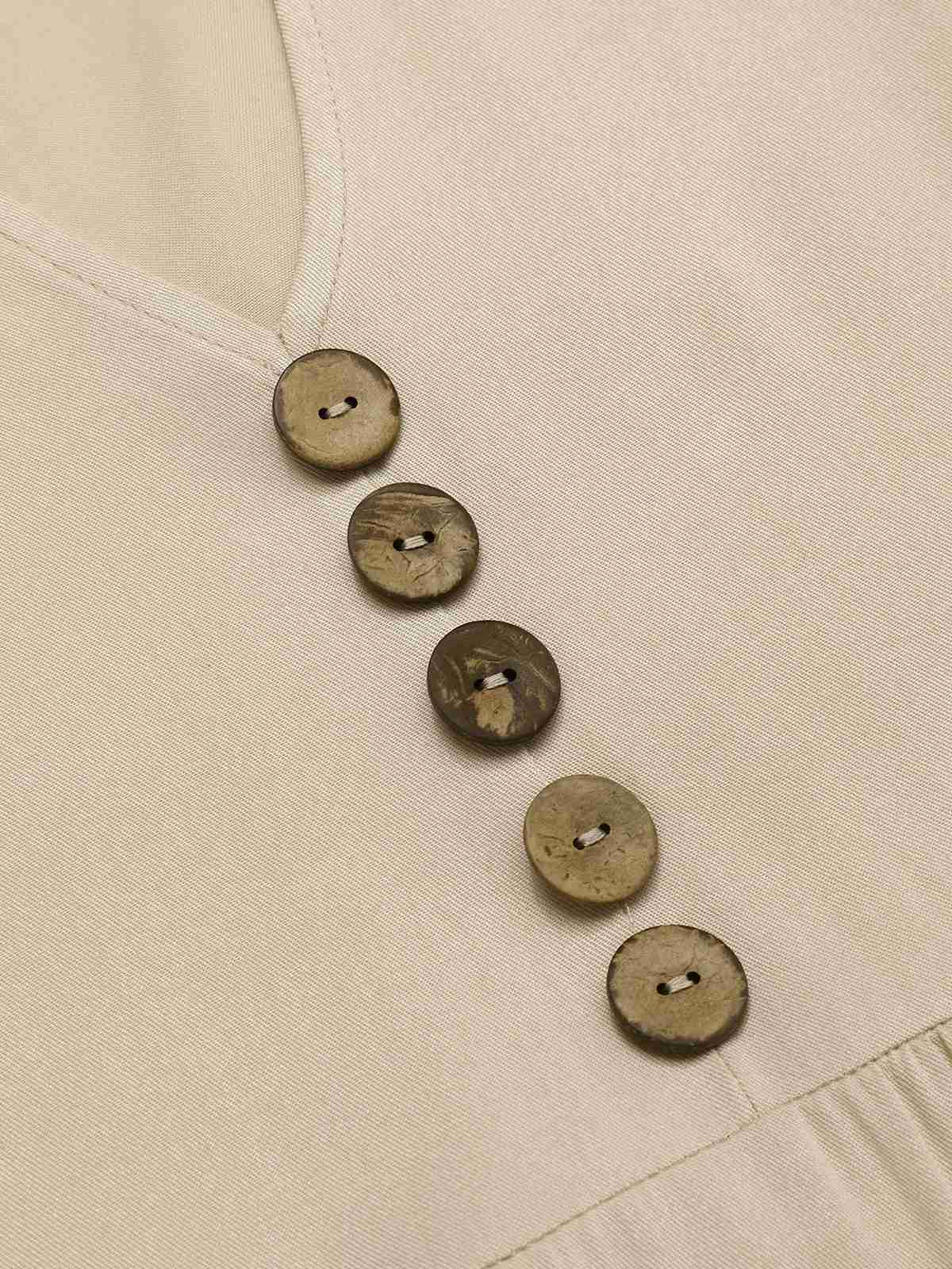 Cremeweiß 1940er Tasten Ärmellos Lagen Kleid - Image 3