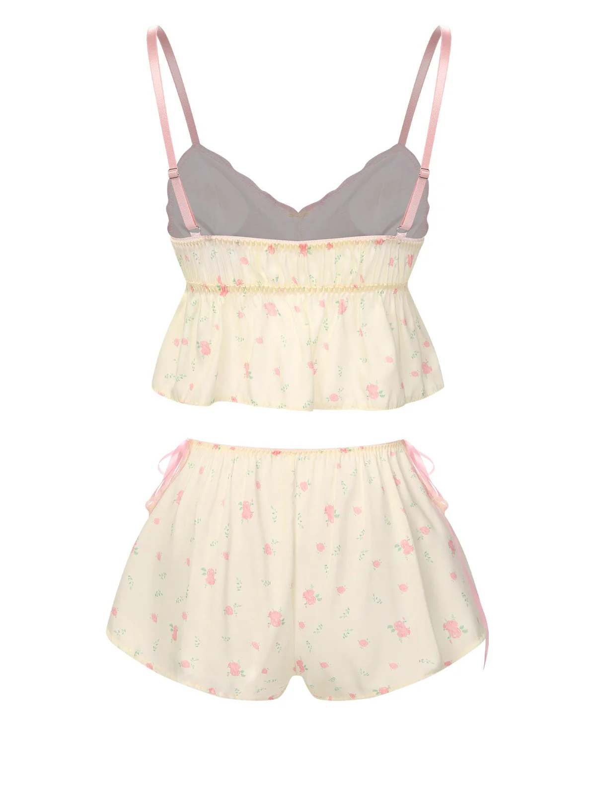 Cremeweiß 1950er Blumen Spitze Träger Pyjama-Set - Image 3