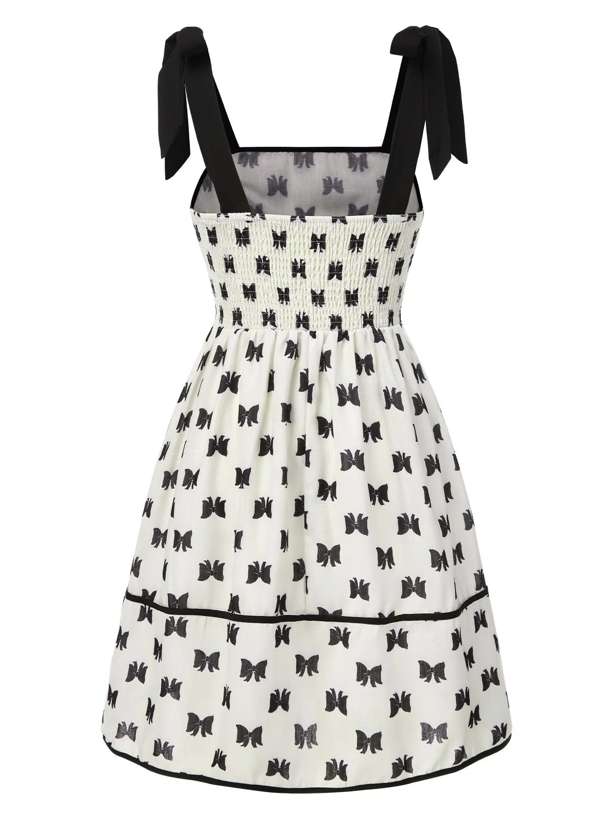 Cremeweiß 1950er Bogen Krawatte Träger Gesmokt Kleid - Image 2