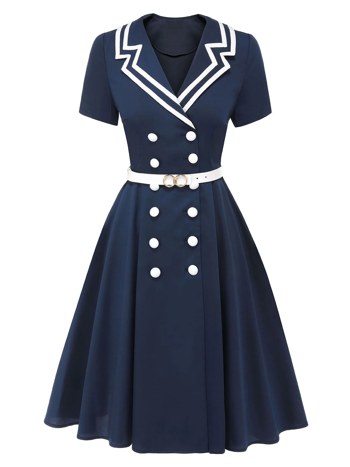 Dunkelblau 1950er Sailot Style Zweireihiges Kleid - Image 2