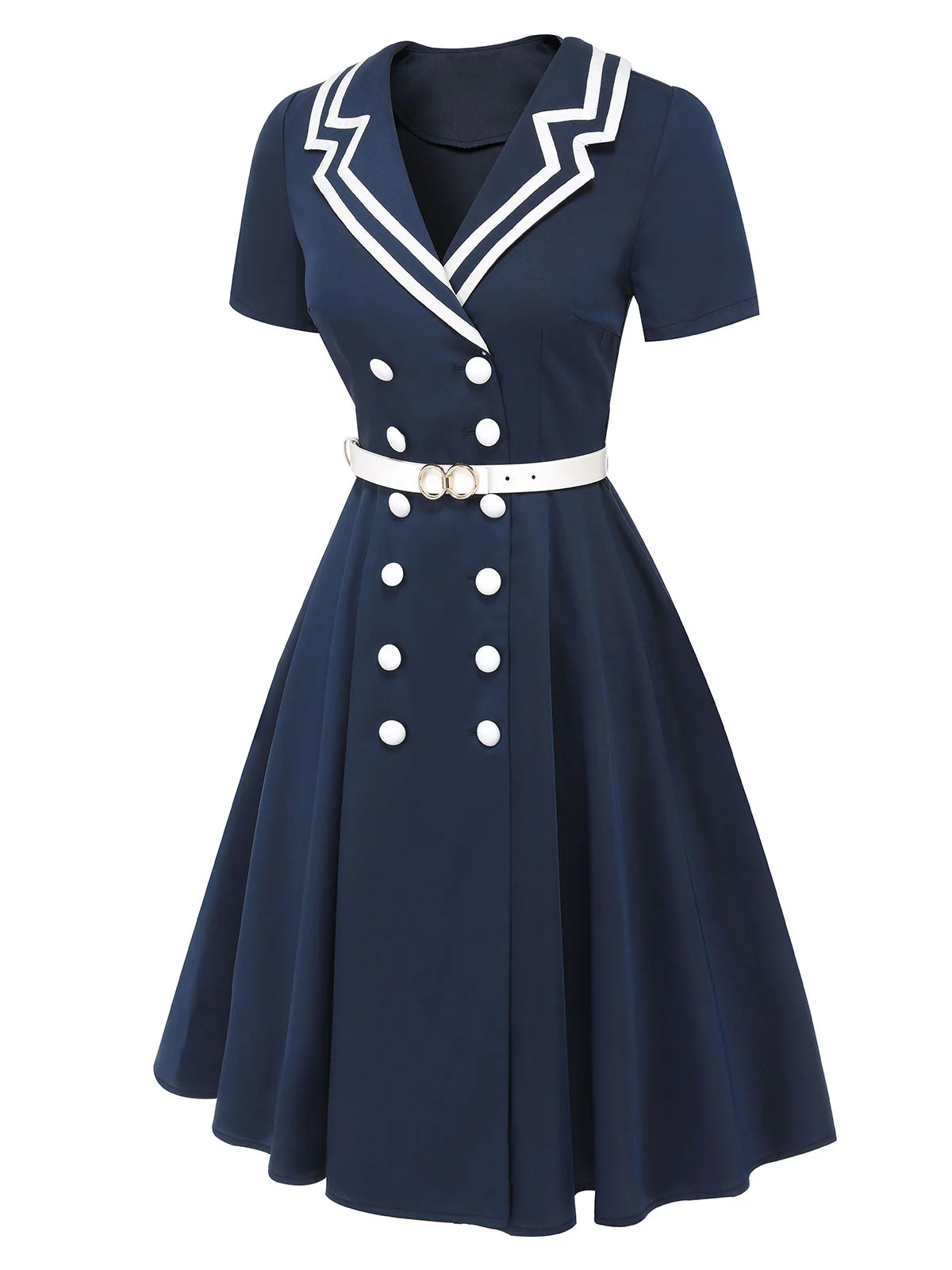 Dunkelblau 1950er Sailot Style Zweireihiges Kleid - Image 3