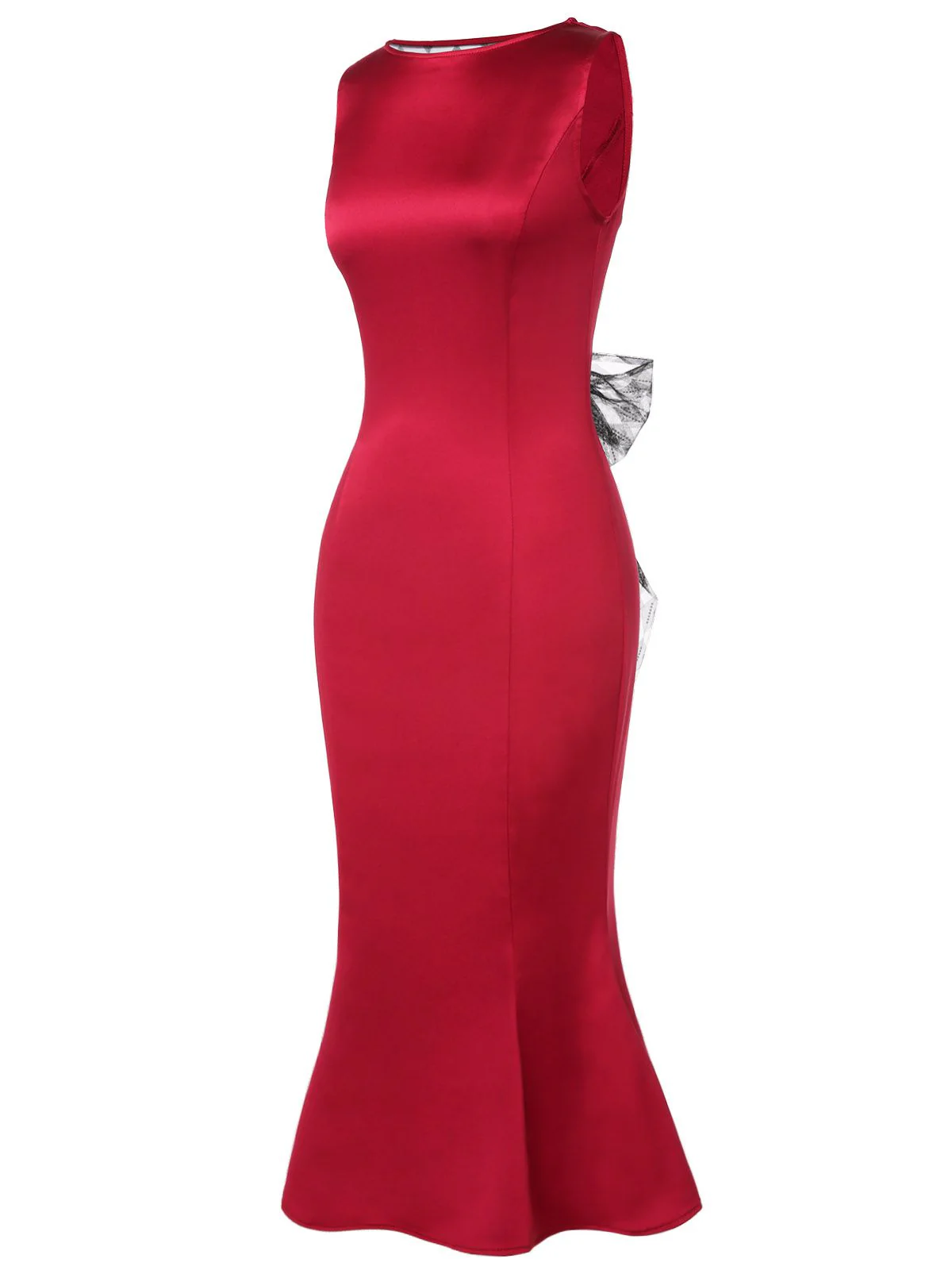 Tiefrot 1930er Solide Bogen Dekor Fischschwanz Kleid - Image 3