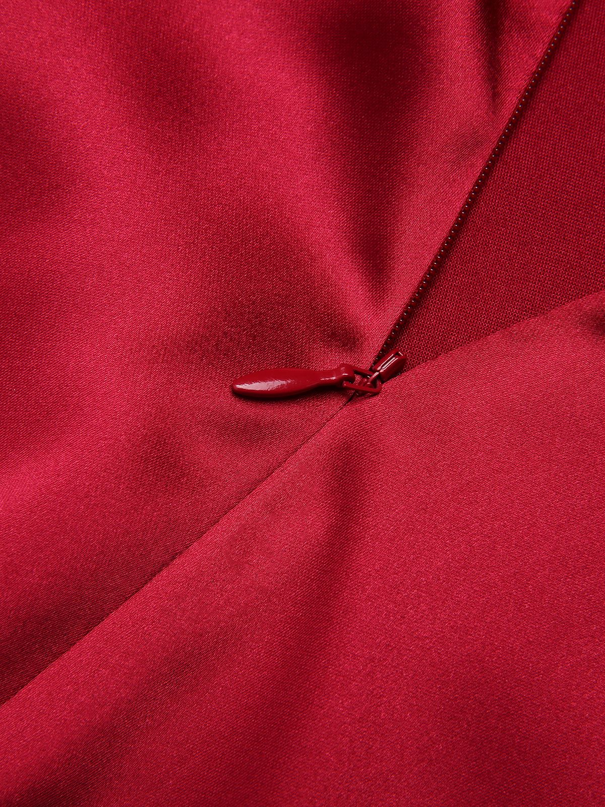 Tiefrot 1930er Solide Bogen Dekor Fischschwanz Kleid - Image 7