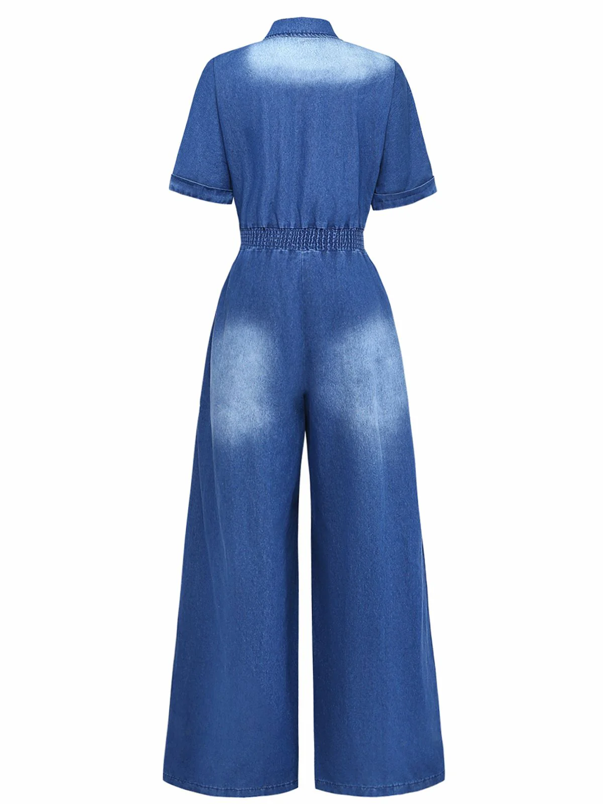Denim 1970er Revers Knöpfe Gürtel Taille Jumpsuit - Image 3