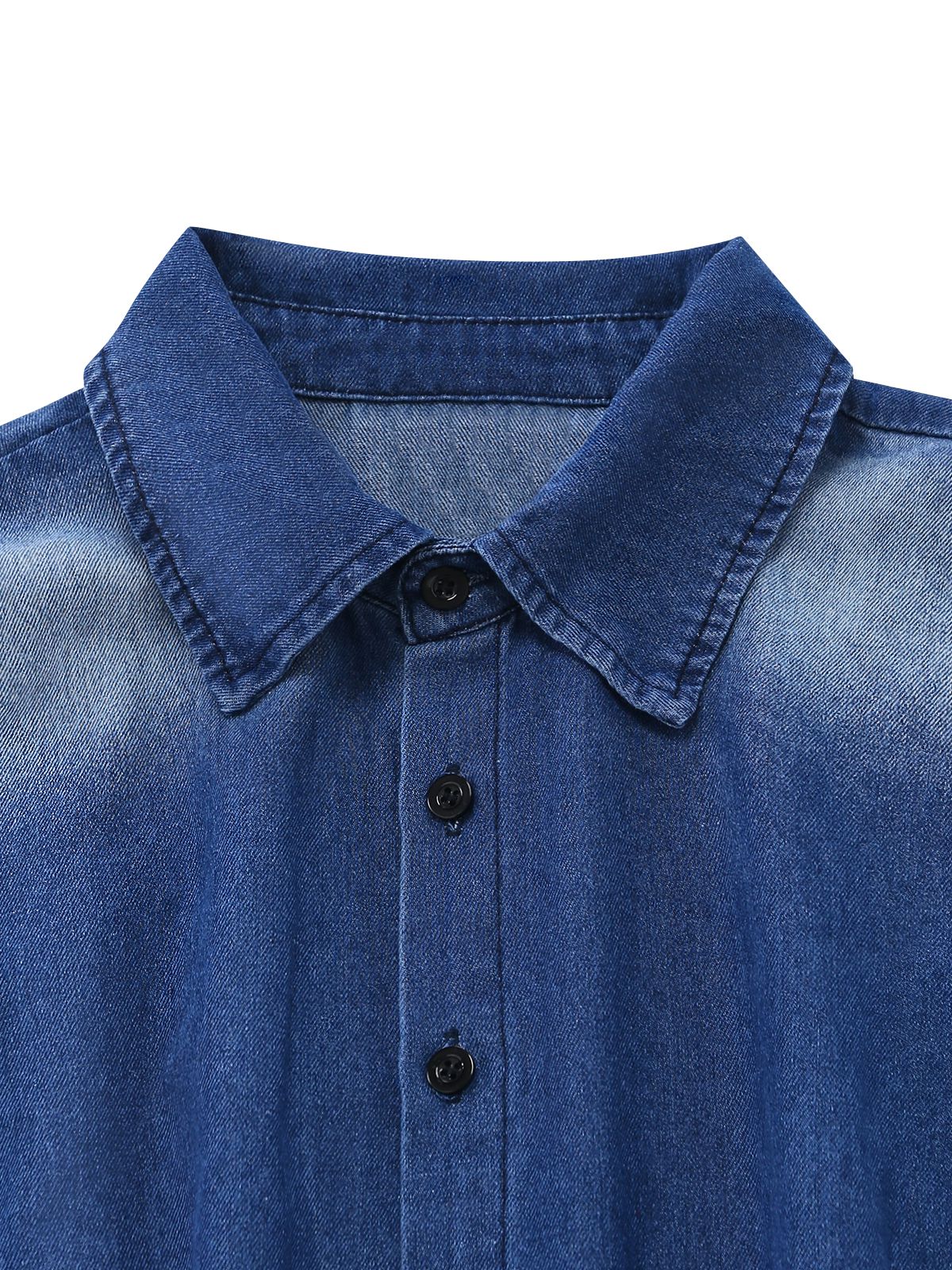 Denim 1970er Revers Knöpfe Gürtel Taille Jumpsuit - Image 5