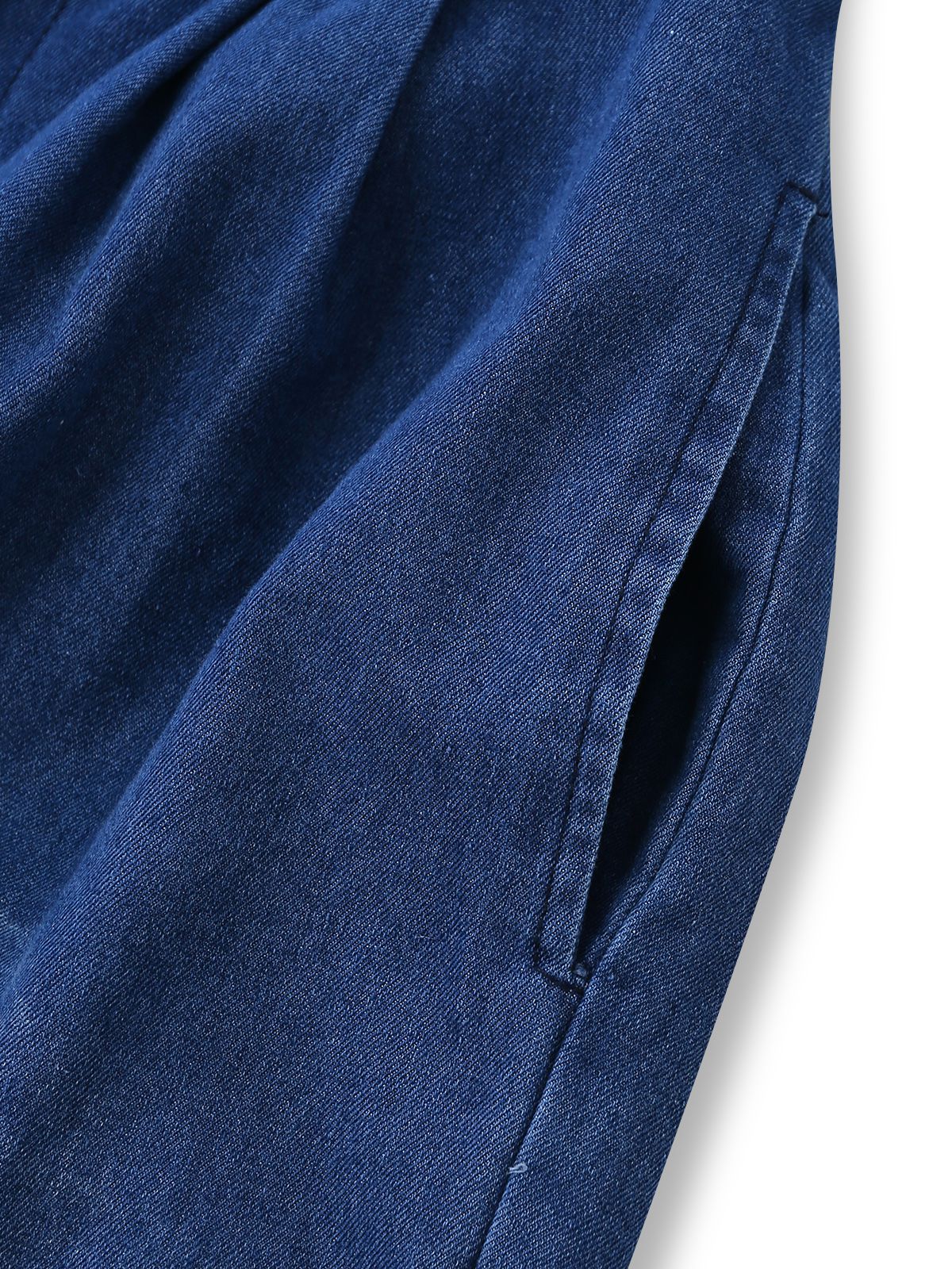 Denim 1970er Revers Knöpfe Gürtel Taille Jumpsuit - Image 6