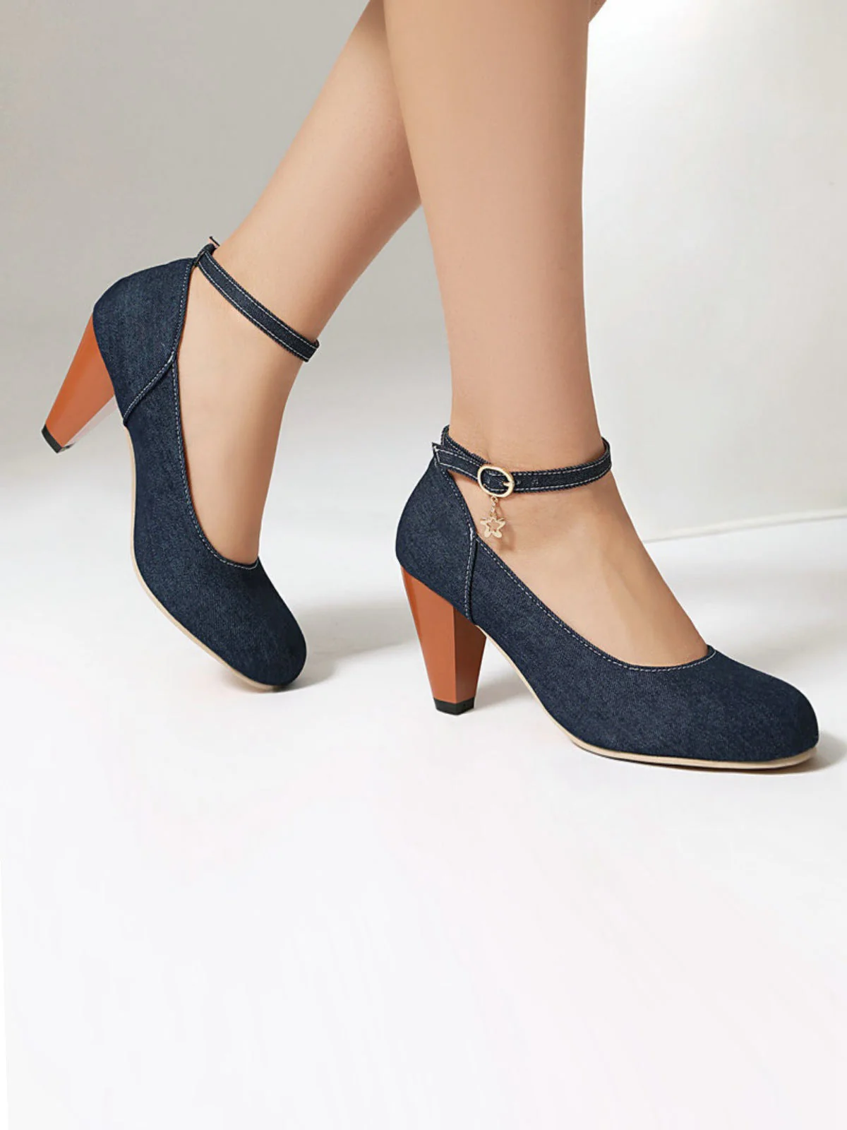 Denim Schnalle Mary Janes Klobige Absätze - Image 3