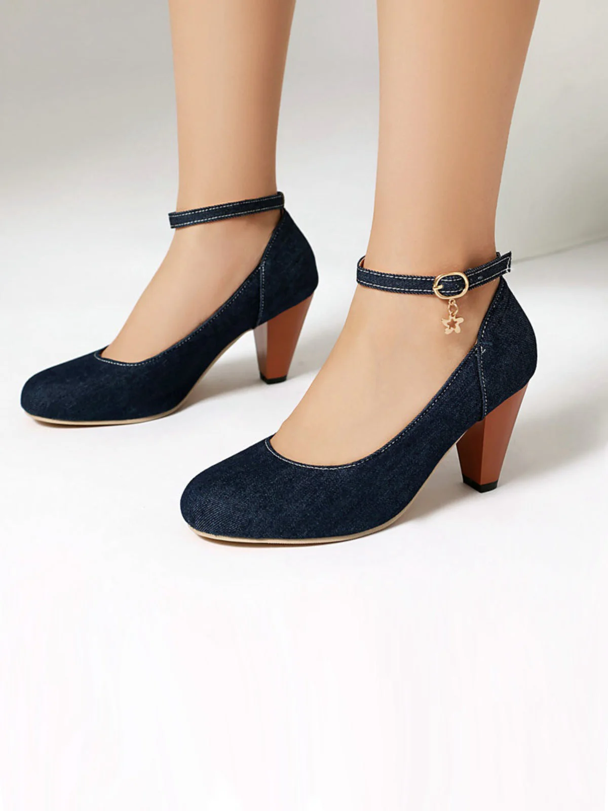 Denim Schnalle Mary Janes Klobige Absätze - Image 4