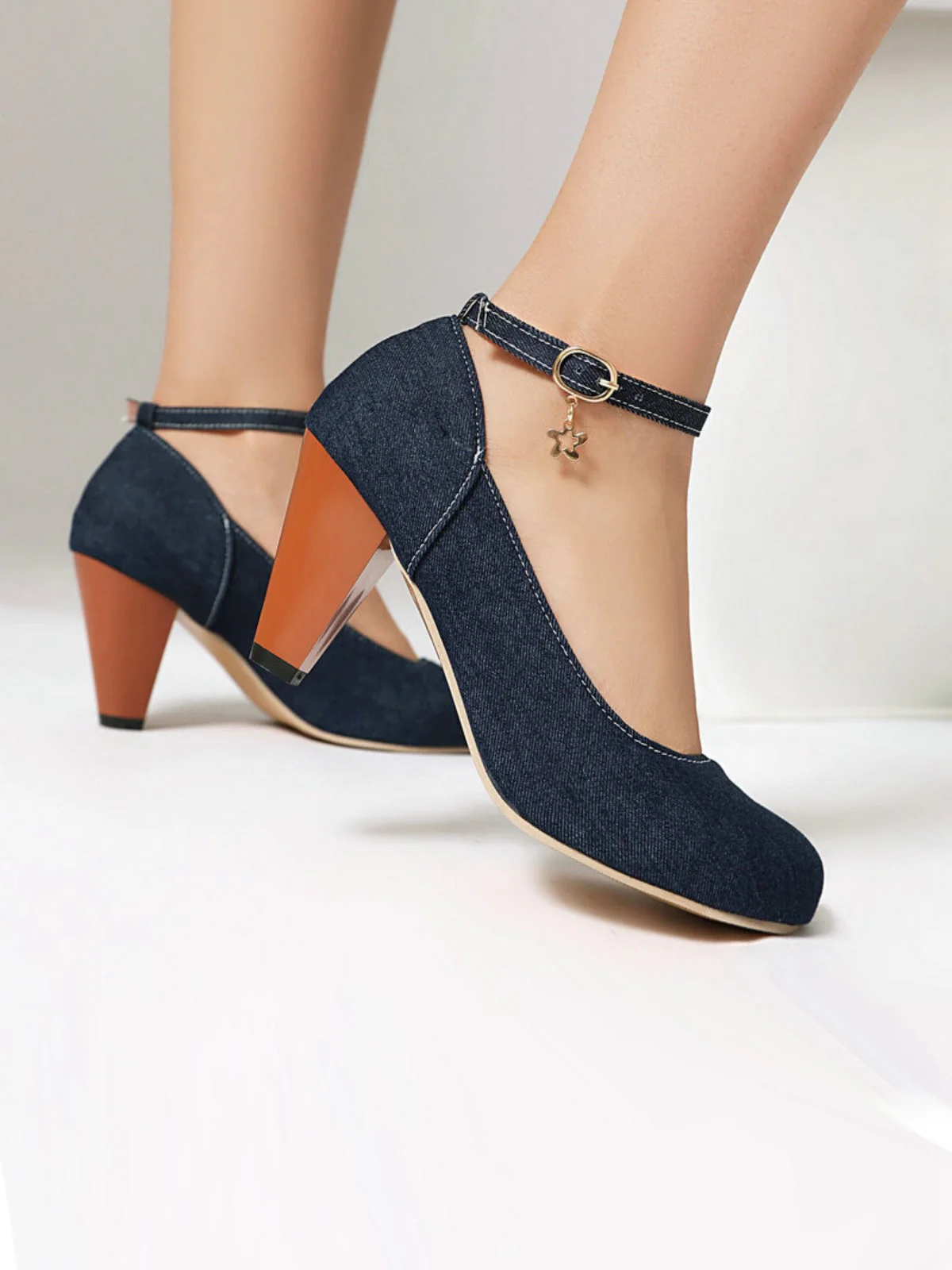 Denim Schnalle Mary Janes Klobige Absätze - Image 5