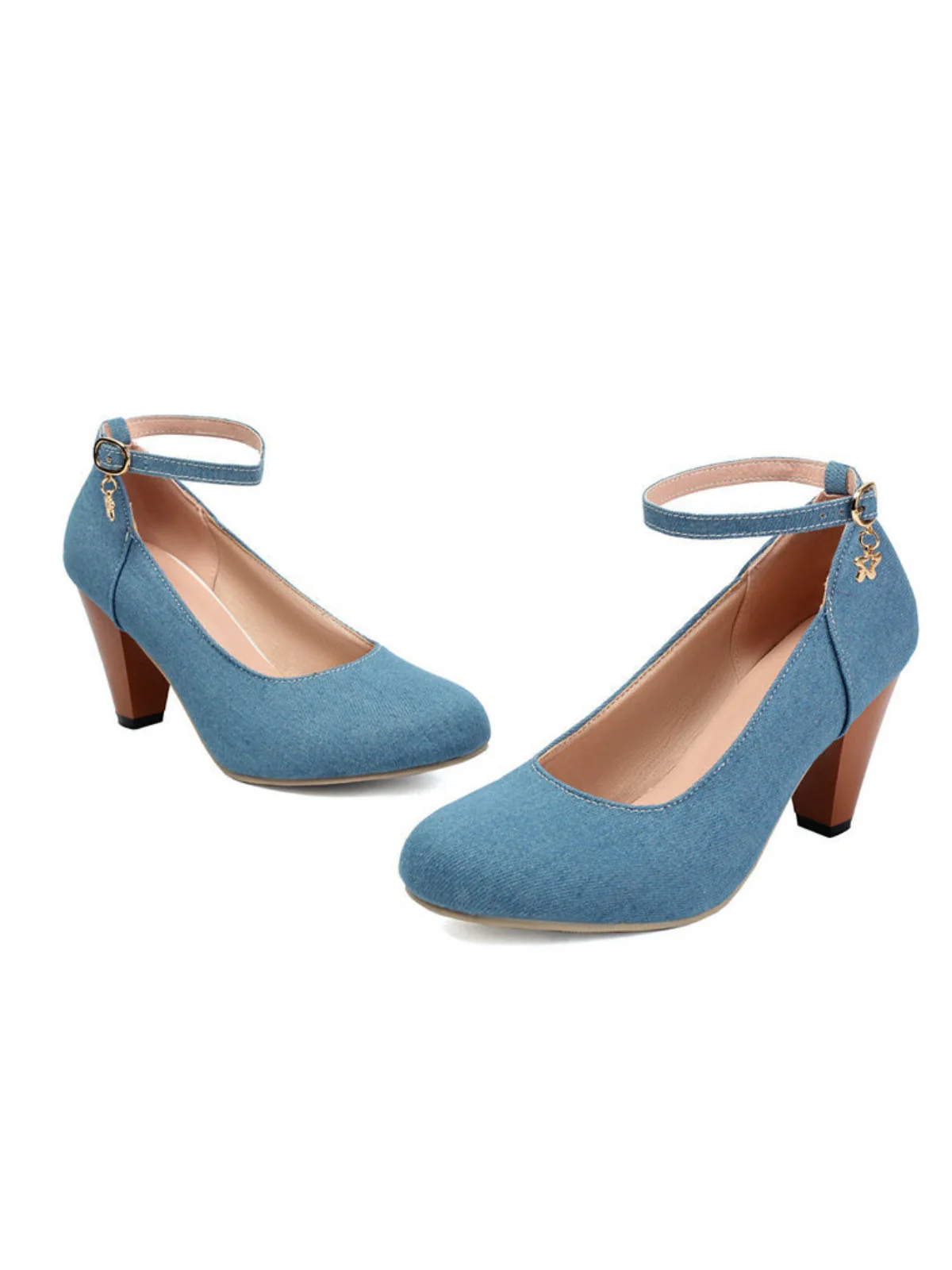 Denim Schnalle Mary Janes Klobige Absätze - Image 7