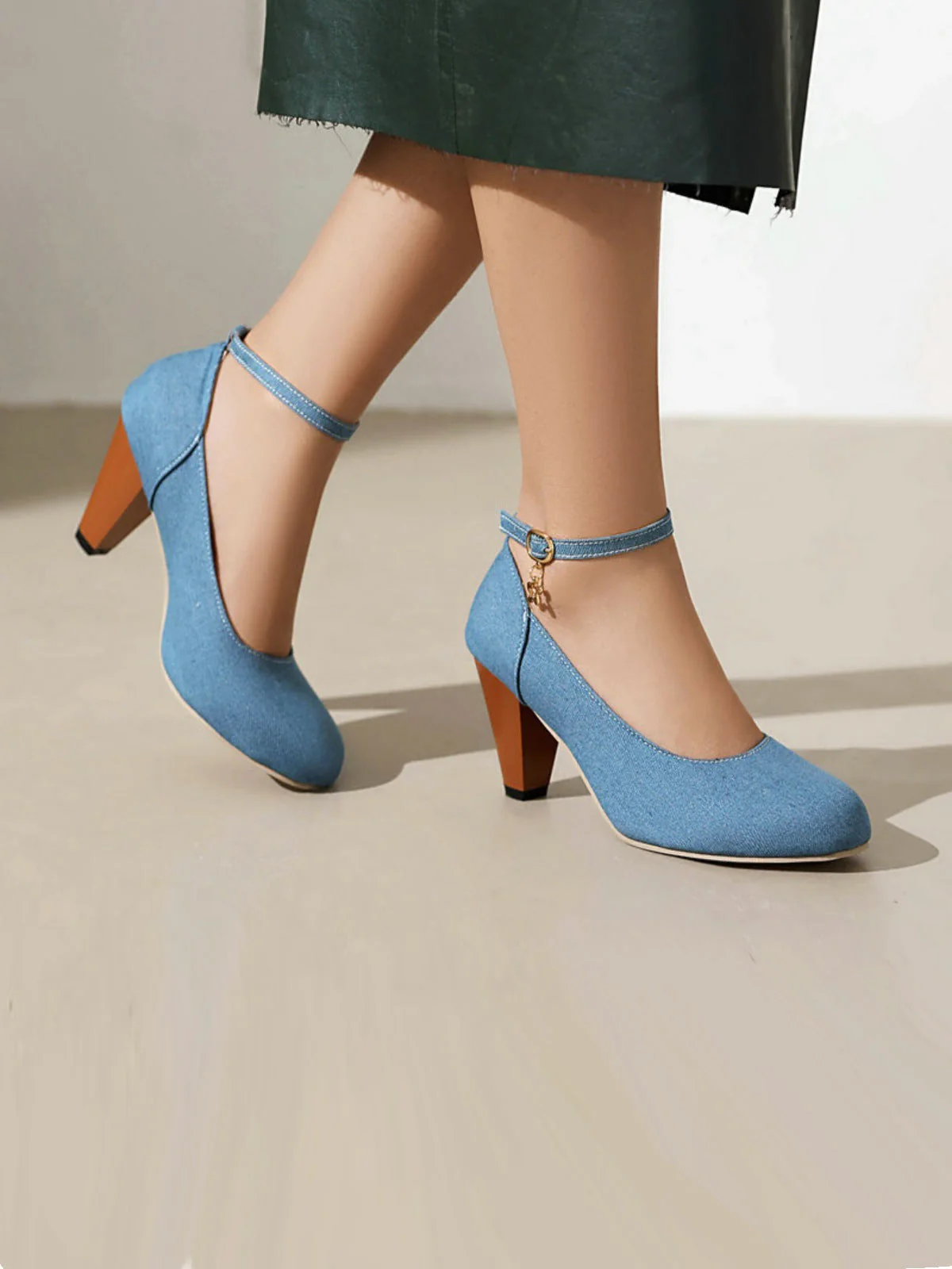 Denim Schnalle Mary Janes Klobige Absätze - Image 8