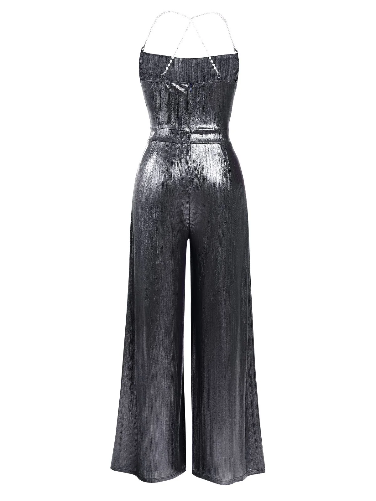 Disco outfit Metallic Gold 1980er Wasserfallkragen Spaghetti Träger Jumpsuit - Image 9
