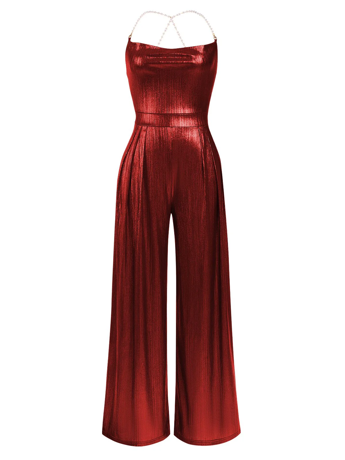 Disco outfit Metallic Gold 1980er Wasserfallkragen Spaghetti Träger Jumpsuit - Image 11