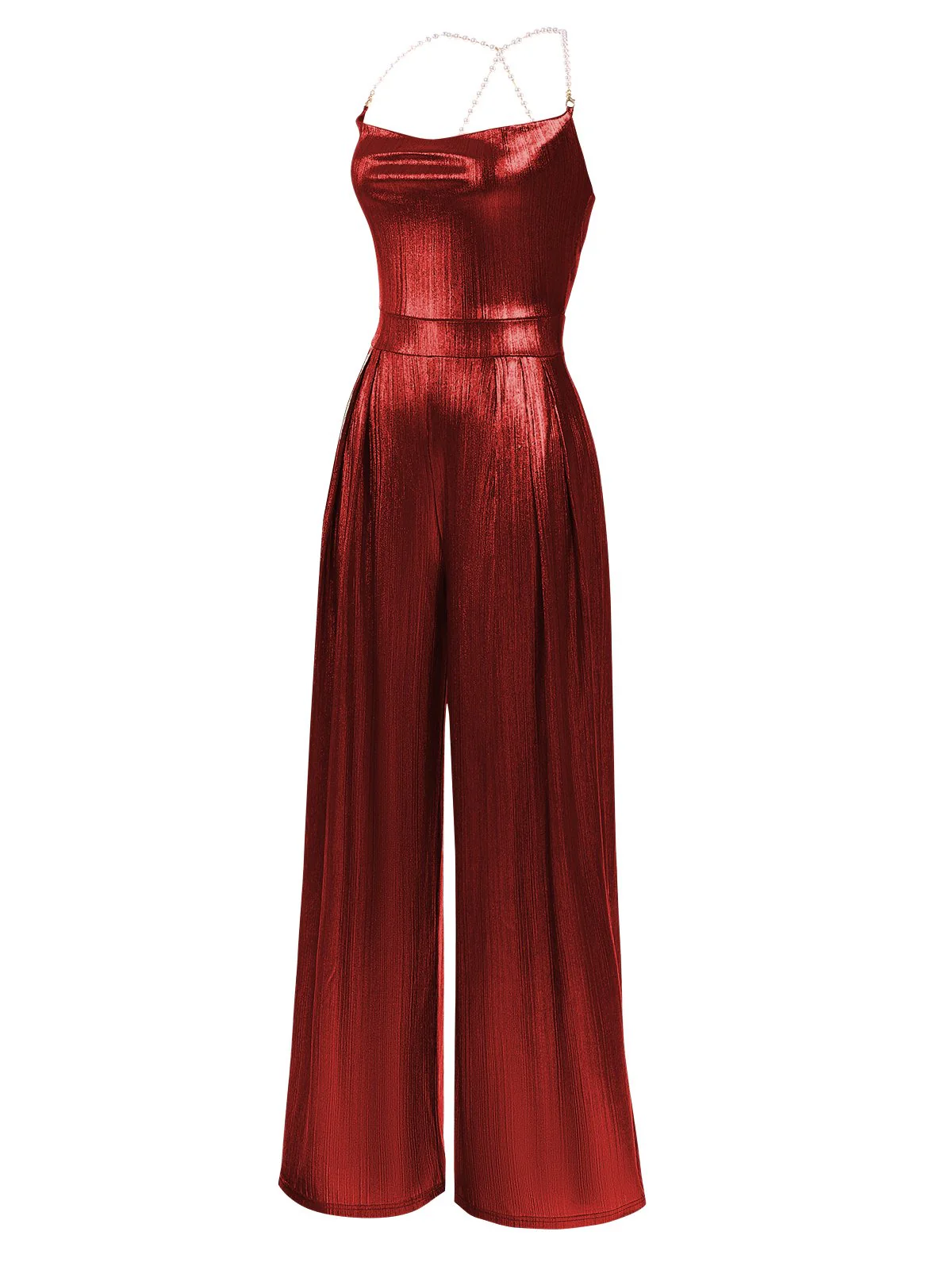 Disco outfit Metallic Gold 1980er Wasserfallkragen Spaghetti Träger Jumpsuit - Image 12