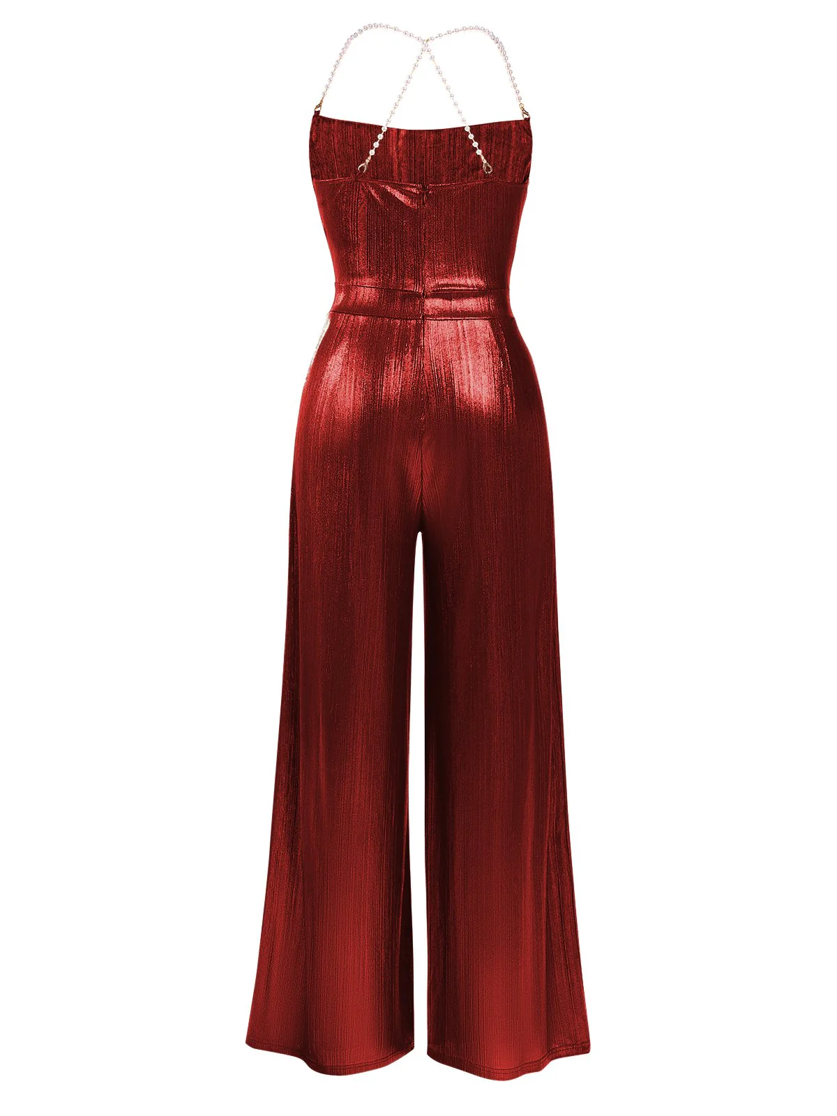 Disco outfit Metallic Gold 1980er Wasserfallkragen Spaghetti Träger Jumpsuit - Image 13