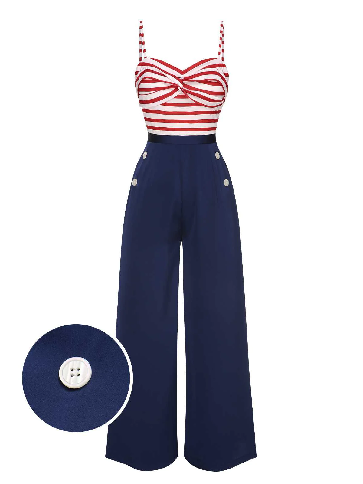 Dunkelblau 1930er Spaghetti Träger Streifen Jumpsuit - Image 3