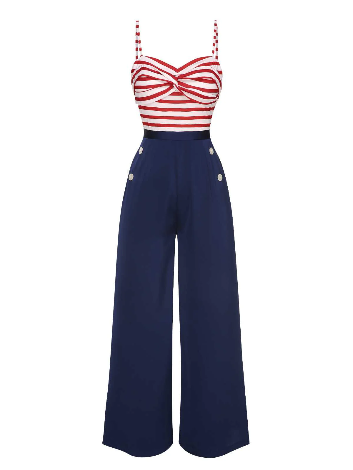 Dunkelblau 1930er Spaghetti Träger Streifen Jumpsuit - Image 4