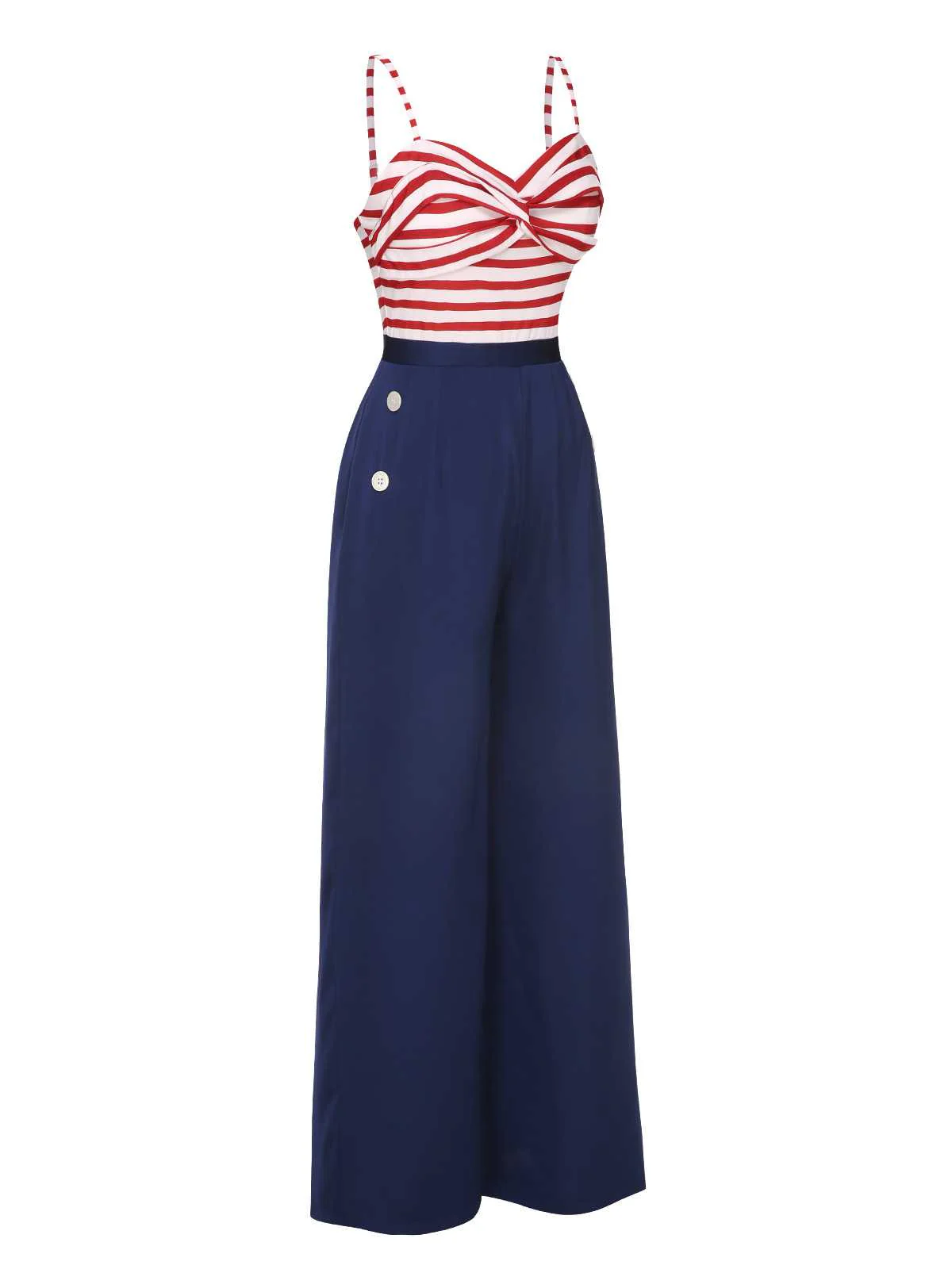 Dunkelblau 1930er Spaghetti Träger Streifen Jumpsuit - Image 5