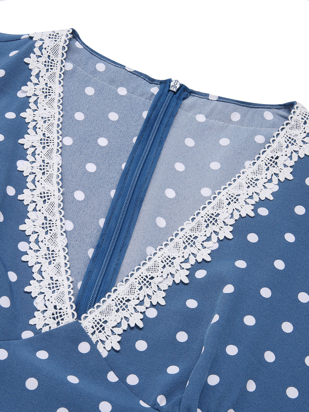 Dunkelblau 1930er V-Ausschnitt Polka Dots Kleid mit Gürtel - Image 14