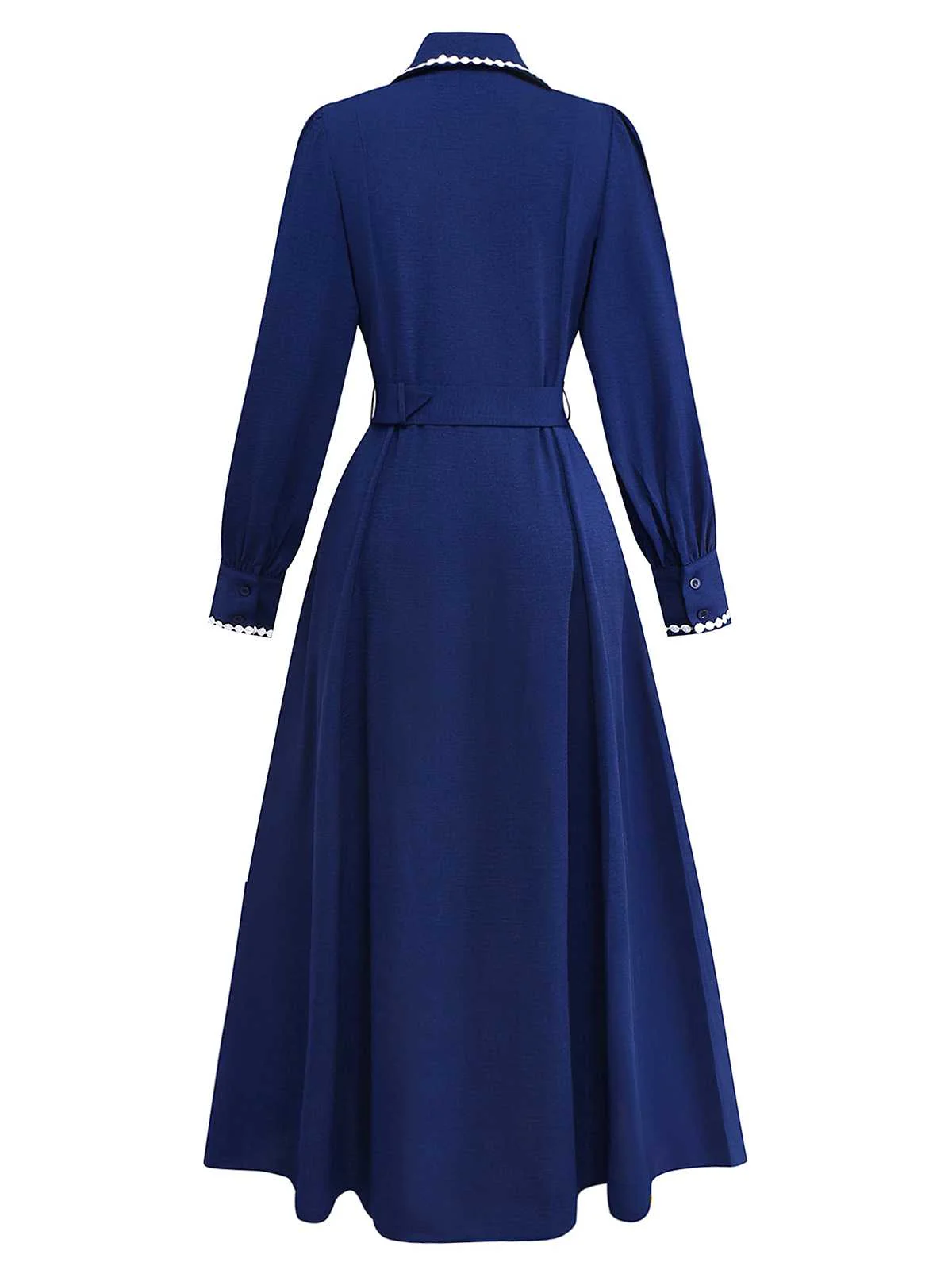 Dunkelblau 1940er Kontrastbesatz Gürtel Hemd Kleid - Image 3