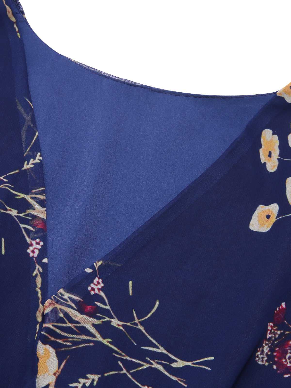 Dunkelblau 1940er V-Ausschnitt Blumen Puffärmel Kleid - Image 4