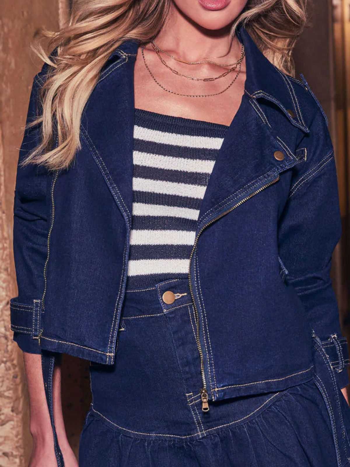 Dunkelblau 1950er Denim Taste Revers Jacke - Image 3