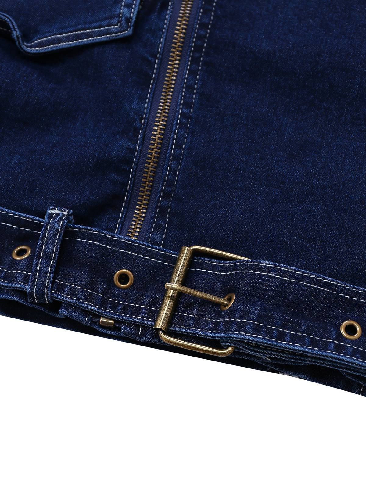 Dunkelblau 1950er Denim Taste Revers Jacke - Image 7
