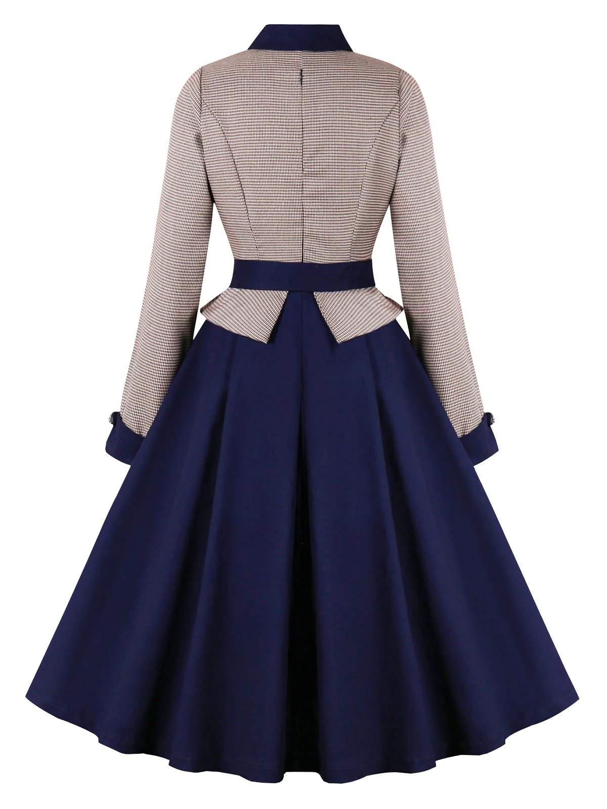 Dunkelblau 1950er Hahnentrittmuster Patchwork Gürtel Kleid - Image 2